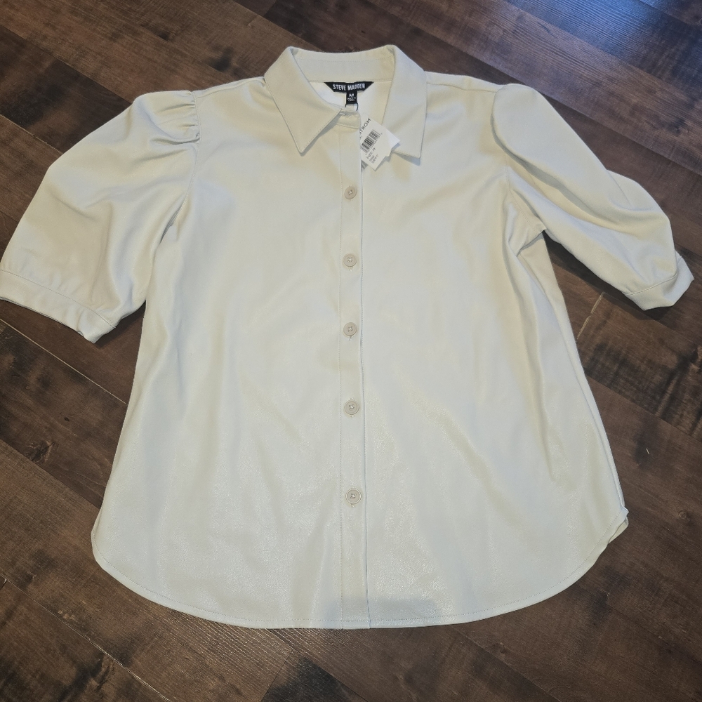 Steve Madden Cream Button-Down Puff Sleeve Shirt